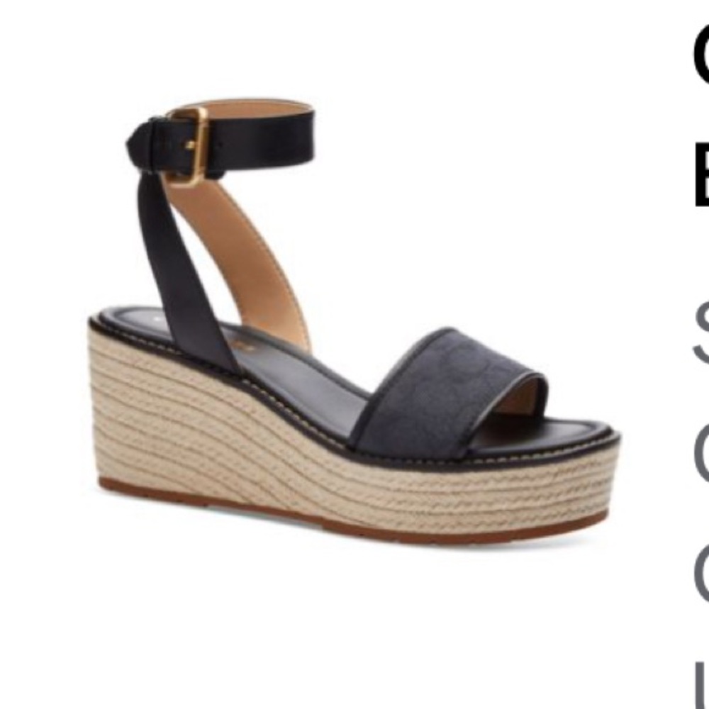 Coach Black katherine Wedge Sandals with Ankle Strap. NIB